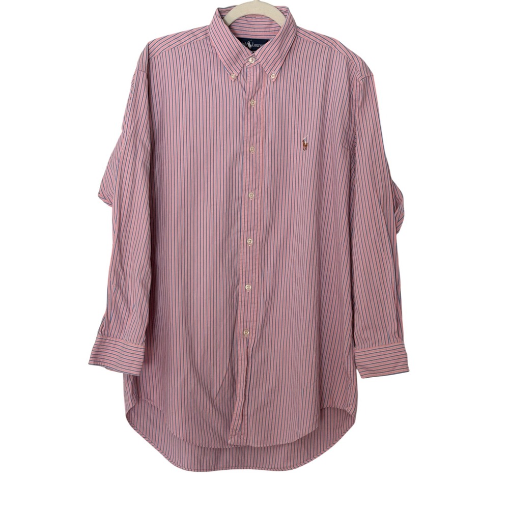 Ralph Lauren Men's 15 1/2 - 32 Pink Blue Stripe Yarmouth Dress Shirt | SKU 1124